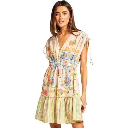 Ruffled Multicoloured Short Dress , female, Sizes: L, M, S - Alma en Pena - Modalova