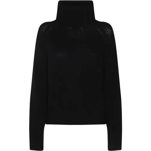 Schwarzer Wollstrick Hoher Kragen Pullover , Damen, Größe: M - allude - Modalova