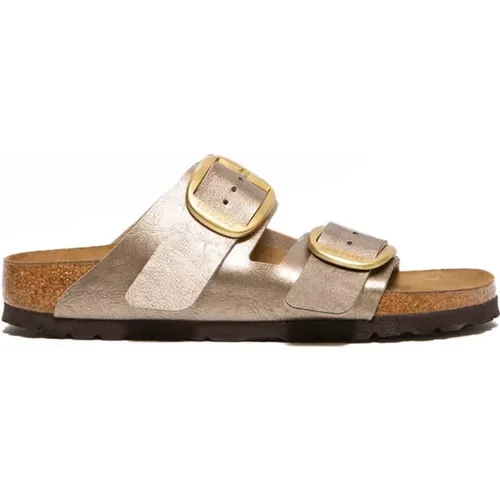 Sliders, female, , Size: 6 US Laminated Taupe Arizona Sandal - Birkenstock - Modalova