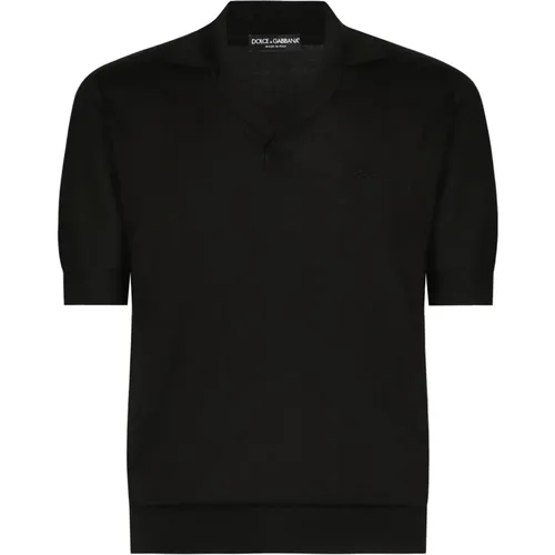 Silk Polo Shirt Signature Logo , male, Sizes: L - Dolce & Gabbana - Modalova