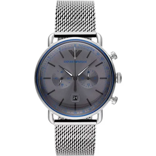 Watches, male, , Size: ONE SIZE Sophisticated Silver Steel Chronograph Watch - Emporio Armani - Modalova