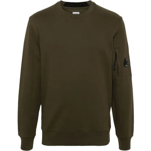 Grüner Pullover mit Diagonalen Reliefen und geripptem Rundhalsausschnitt,Grüner Logo Patch Sweatshirt - C.P. Company - Modalova
