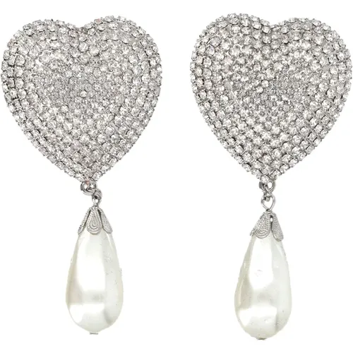 Herzohrring und Perlenanhänger Set,Herzförmige Messingohrringe mit Kristallen und synthetischen Perlen,Herzförmige Kristall-Ohrringe - Alessandra Rich - Modalova