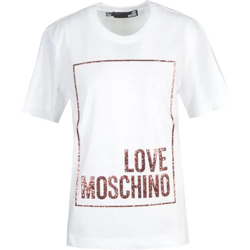 T-Shirts, female, , Size: XS Cotton T-shirt with Stylish Design - Love Moschino - Modalova