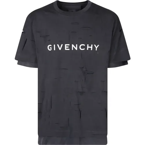 Schwarzes Zerstörtes Logo-T-Shirt , Herren, Größe: M - Givenchy - Modalova