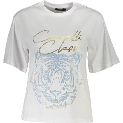 Elegantes weißes bedrucktes Tee , Damen, Größe: M - Cavalli Class - Modalova