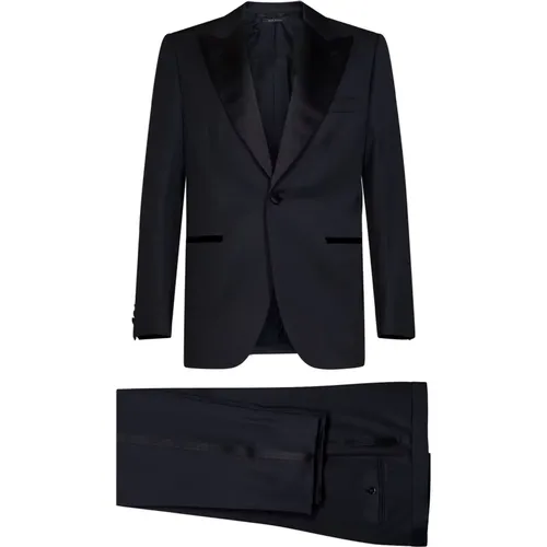 Single Breasted Suits, male, , Size: M Wool Tuxedo Suit Silk Details - Brioni - Modalova