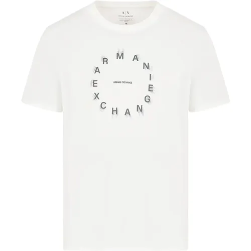 Logo Uhr Cream T-shirts und Polos , Herren, Größe: M - Armani Exchange - Modalova