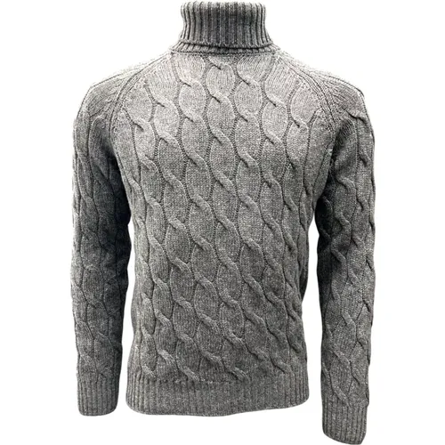 Turtlenecks, male, , Size: L Winter Grey Cable Knit Turtleneck Sweater - Gran Sasso - Modalova