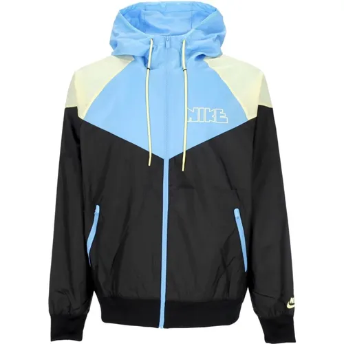 Windrunner Windbreaker Jacke Schwarz/Blau/Zitrone , Herren, Größe: S - Nike - Modalova