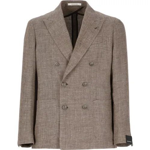 Wool Linen Jacket Peak Lapel , male, Sizes: L - Tagliatore - Modalova