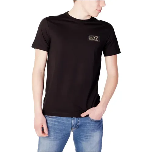 Schwarzes Baumwoll-T-Shirt Kurzarm , Herren, Größe: XL - Emporio Armani EA7 - Modalova