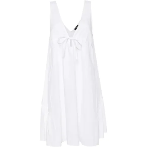 Weiße Leinenmischung Besticktes Logo Kleid , Damen, Größe: S - Emporio Armani - Modalova