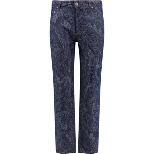 Straight Jeans, male, , Size: W31 Paisley Print Cotton Linen Trouser - ETRO - Modalova