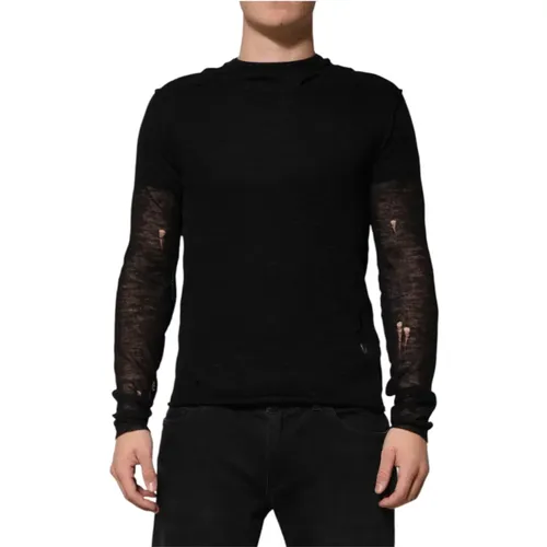 Long Sleeve Tops, male, , Size: M Linen Mesh Tattered Longsleeve T-shirt - Dolce & Gabbana - Modalova