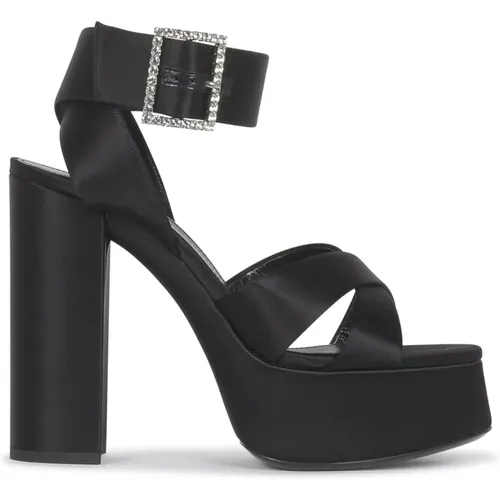 Schwarze Satin-Plateau-Sandalen mit Überkreuzten Riemen , Damen, Größe: 38 EU - Saint Laurent - Modalova