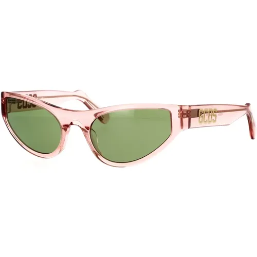 Transparente Rosa Cat-Eye Sonnenbrille mit Grünen Gläsern , unisex, Größe: 55 MM - Gcds - Modalova