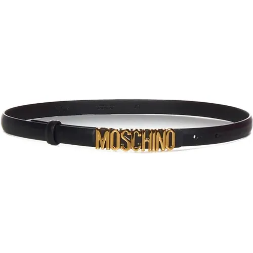 Leather Belt with Gold Logo , female, Sizes: M - Moschino - Modalova