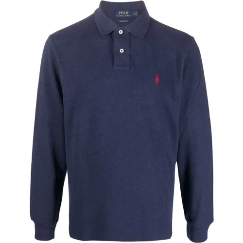 Frühling Navy Heather Langarm Strick , Herren, Größe: L - Polo Ralph Lauren - Modalova