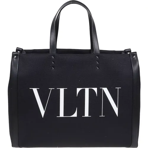 Tote Bags, male, , Size: ONE SIZE Canvas Tote Bag with Vltn Embroidery - Valentino Garavani - Modalova