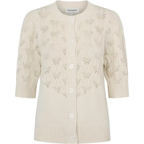 Cream Knit Cardigan with Hole Pattern , female, Sizes: L, XS, S, XL, 2XL - Lollys Laundry - Modalova