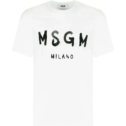 Schwarzes und weißes Logo-Print-T-Shirt , Herren, Größe: M - MSGM - Modalova