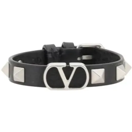 Bracelets, male, , Size: ONE SIZE Studded Leather Bracelet with Adjustable Buckle - Valentino Garavani - Modalova