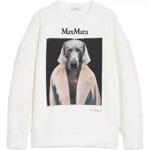 Weiße Sweatshirt mit Weimaraner-Druck , Damen, Größe: XS - Max Mara - Modalova