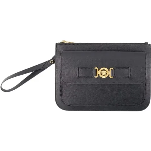 Schwarze Medusa Biggie Clutch Leder - Versace - Modalova