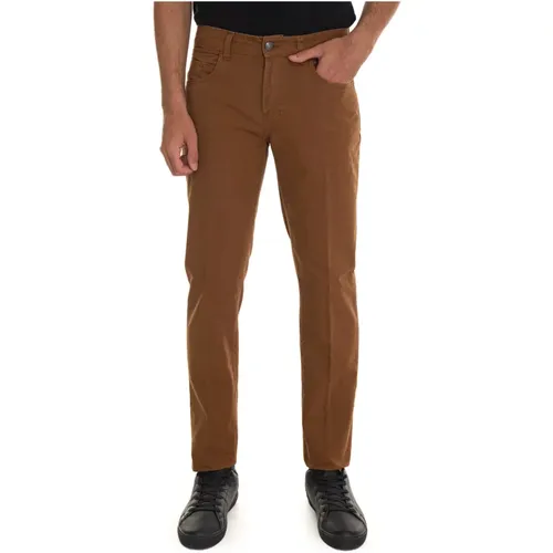 Chinos, male, , Size: W38 Classic 5-pocket trousers with leather label - Fay - Modalova