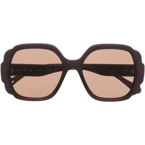 Braune Sonnenbrille mit quadratischem Rahmen , Damen, Größe: ONE Size - Chloé - Modalova
