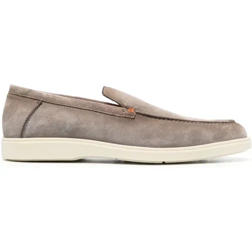 Dove Grey Suede Moccasin Shoes , male, Sizes: 6 UK, 9 UK, 9 1/2 UK, 6 1/2 UK, 8 1/2 UK - Santoni - Modalova
