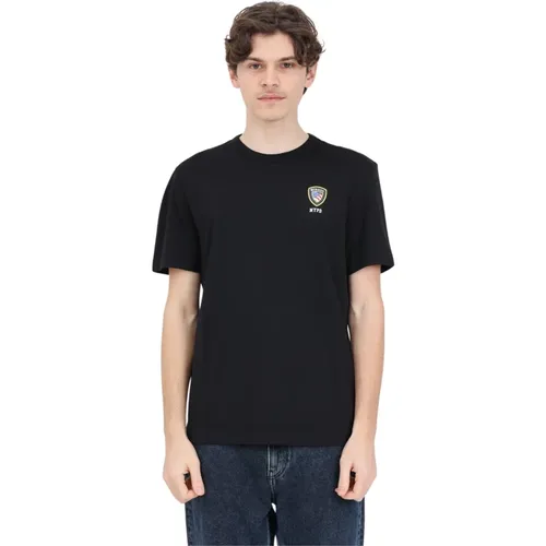 Schwarze T-Shirts und Polos mit Logo-Print , Herren, Größe: M - Blauer - Modalova
