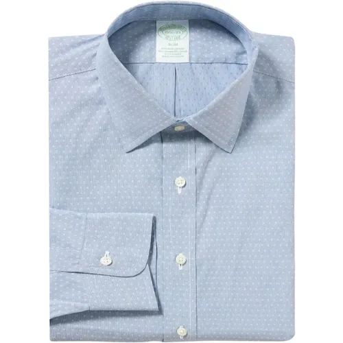 Blaues Slim Fit Bügelfreies Stretch-Baumwollhemd mit Ainsley-Kragen , Herren, Größe: XL - Brooks Brothers - Modalova