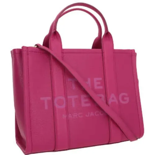 Dunkelrosa Gehämmerte Leder-Tote-Tasche mit Logo,Stilvolle Handtasche - Marc Jacobs - Modalova