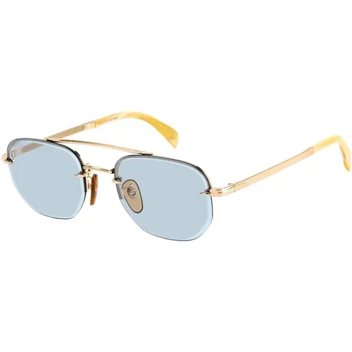 Sunglasses, male, , Size: 53 MM Gold/Light Blue Sunglasses - Eyewear by David Beckham - Modalova