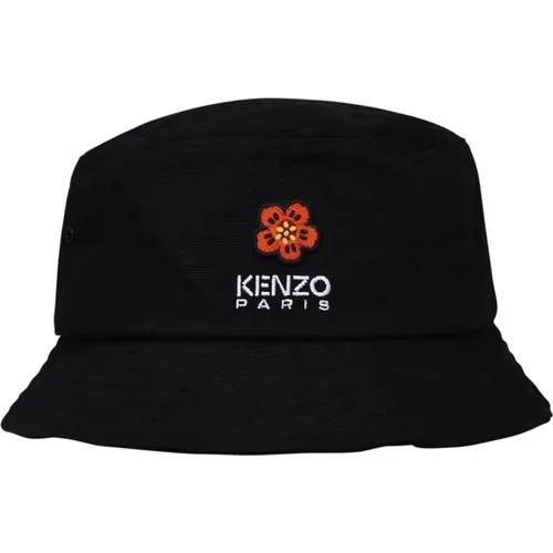 Schwarzer Polyester-Bucket-Hut mit gesticktem Logo,Schwarzer Bestickter Logo Eimerhut - Kenzo - Modalova