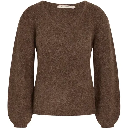 V-neck Knitwear, female, , Size: XS Elegant Alpaca Knitwear in Bitter Chocolate - RUE de Femme - Modalova