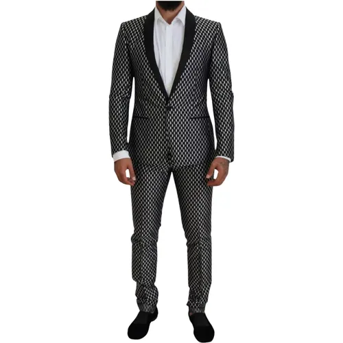 Single Breasted Suits, male, , Size: XS White Silk Martini Slim Fit Suit - Dolce & Gabbana - Modalova