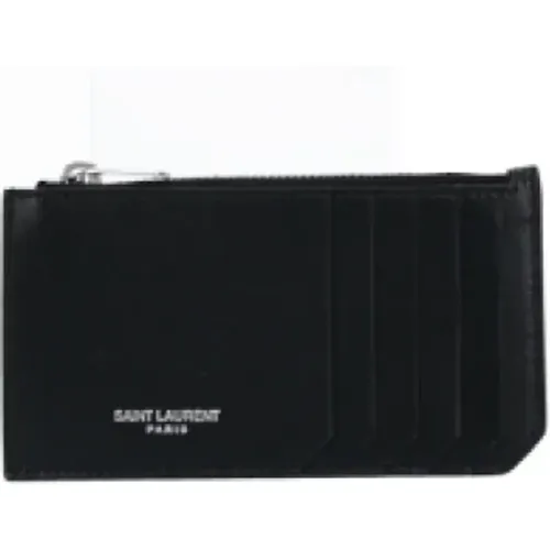 Leather Credit Card Wallet with Zipper Closure , male, Sizes: ONE SIZE - Saint Laurent - Modalova