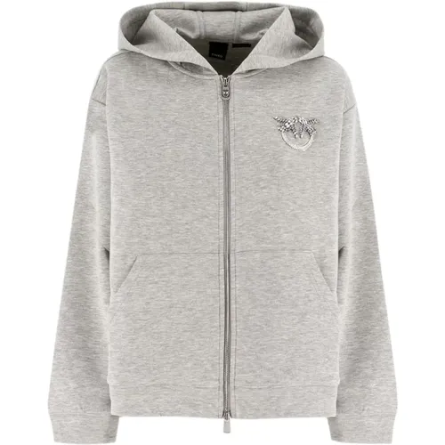 Love Birds Embroidered Hooded Sweatshirt , female, Sizes: M, XS, S - pinko - Modalova