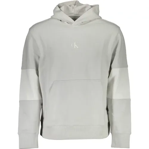 Hoodies, male, , Size: XL Hooded Sweatshirt Grey Long Sleeve Contrast - Calvin Klein - Modalova