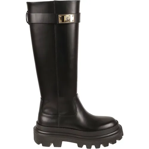 Brushed Leather Boots , female, Sizes: 6 UK - Dolce & Gabbana - Modalova