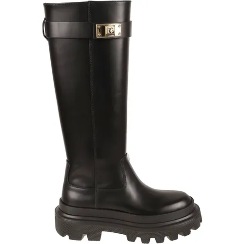 Brushed Leather Boots , female, Sizes: 6 UK, 4 UK, 5 UK, 3 UK, 7 UK, 5 1/2 UK, 4 1/2 UK - Dolce & Gabbana - Modalova