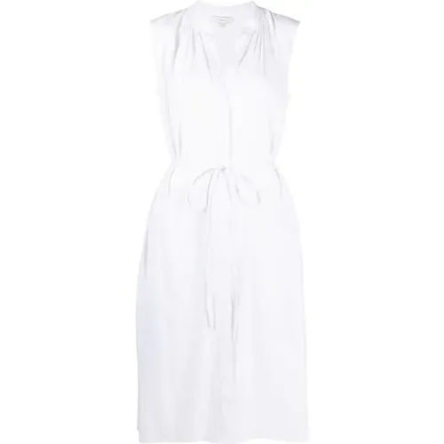 Weiße Shirred Band Kragen Midi Kleid , Damen, Größe: XS - Vince - Modalova