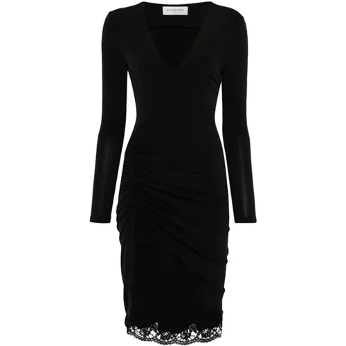 Schwarzes Midi-Kleid mit Raffung - Ermanno Scervino - Modalova