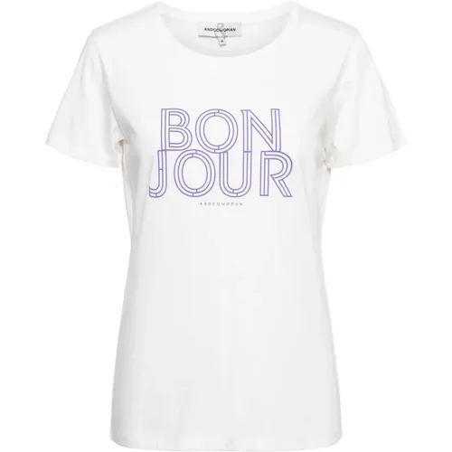 Weißes Violettes T-Shirt mit Platziertem Druck , Damen, Größe: S - &Co Woman - Modalova