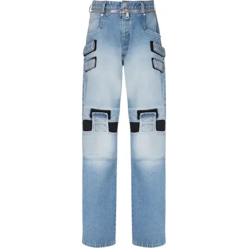 Ausgebleichte Jeans mit weitem Bein und Klettverschlussstreifen - Balmain - Modalova