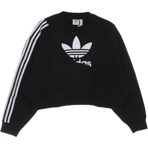 Schwarzer Crew Neck Sweatshirt mit 3 Streifen , Damen, Größe: L - Adidas - Modalova