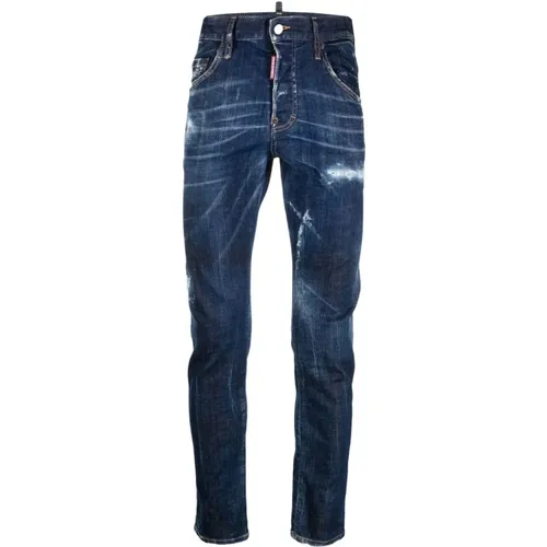 Distressed Skinny-Cut Jeans, Indigo Blau - Dsquared2 - Modalova